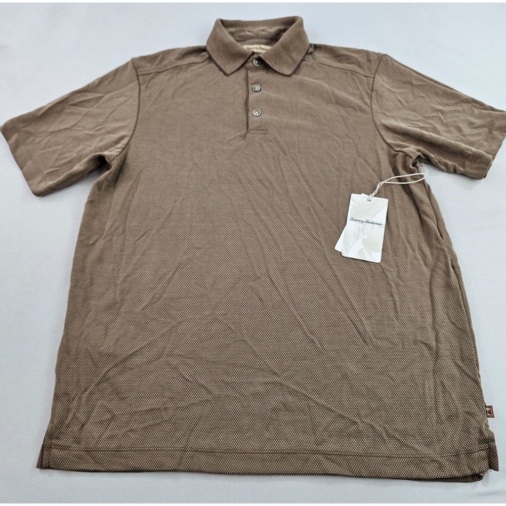 Tommy Bahama polo shirt mens S Small 3 button brown stretch